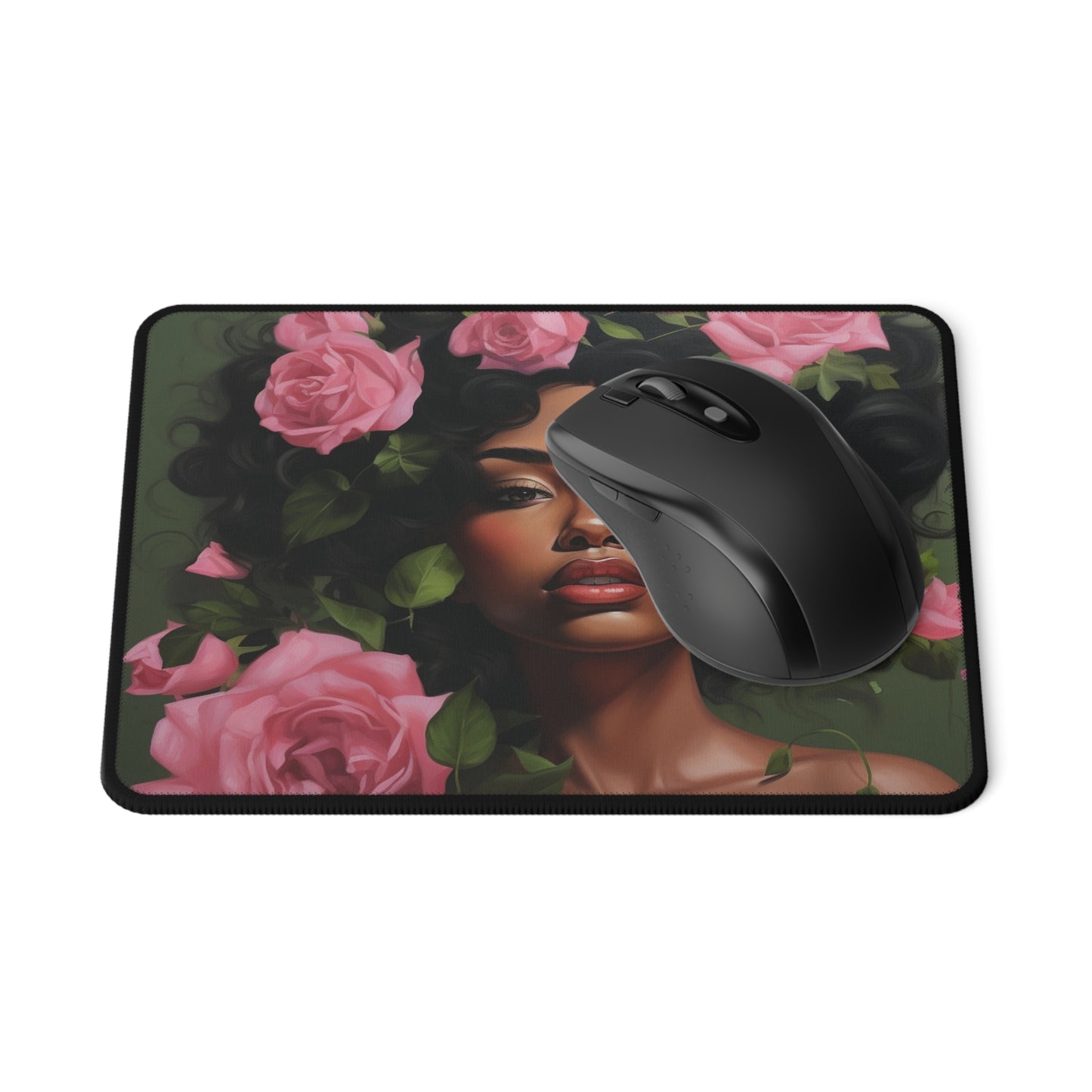 Pretty Black Woman With Pink Flowers Mouse Pad - #2