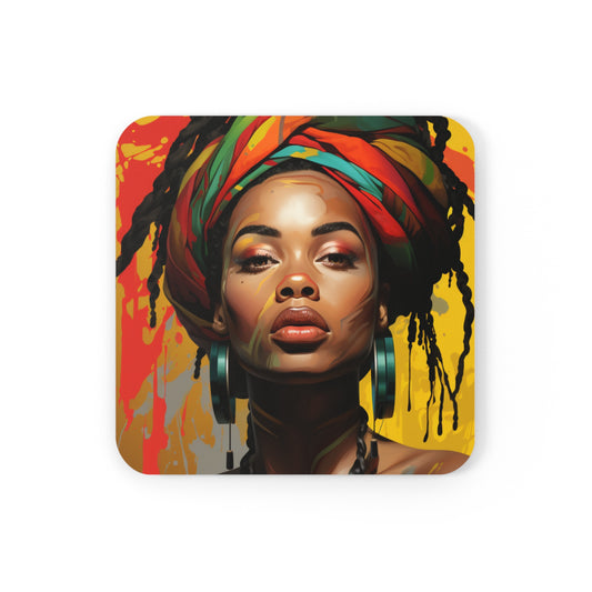 Beautiful Rasta Woman Corkwood Coaster Set - #2