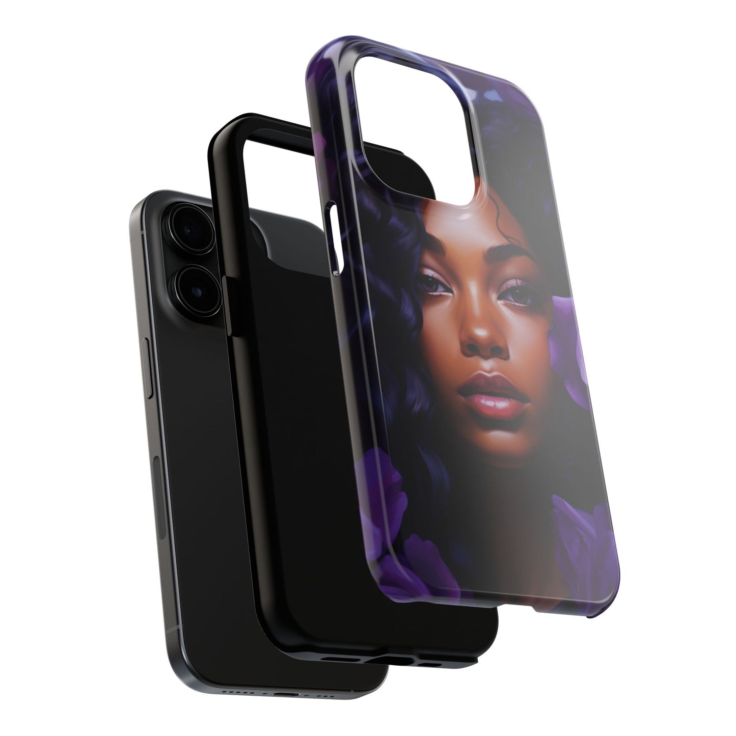 Beautiful Black Woman With Purple Flowers Tough Phone Case