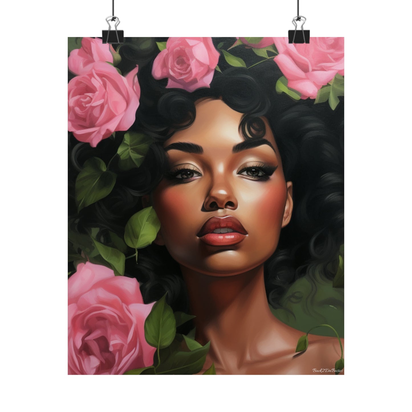 Pretty Black Woman With Pink Flowers Vertical Poster - #2