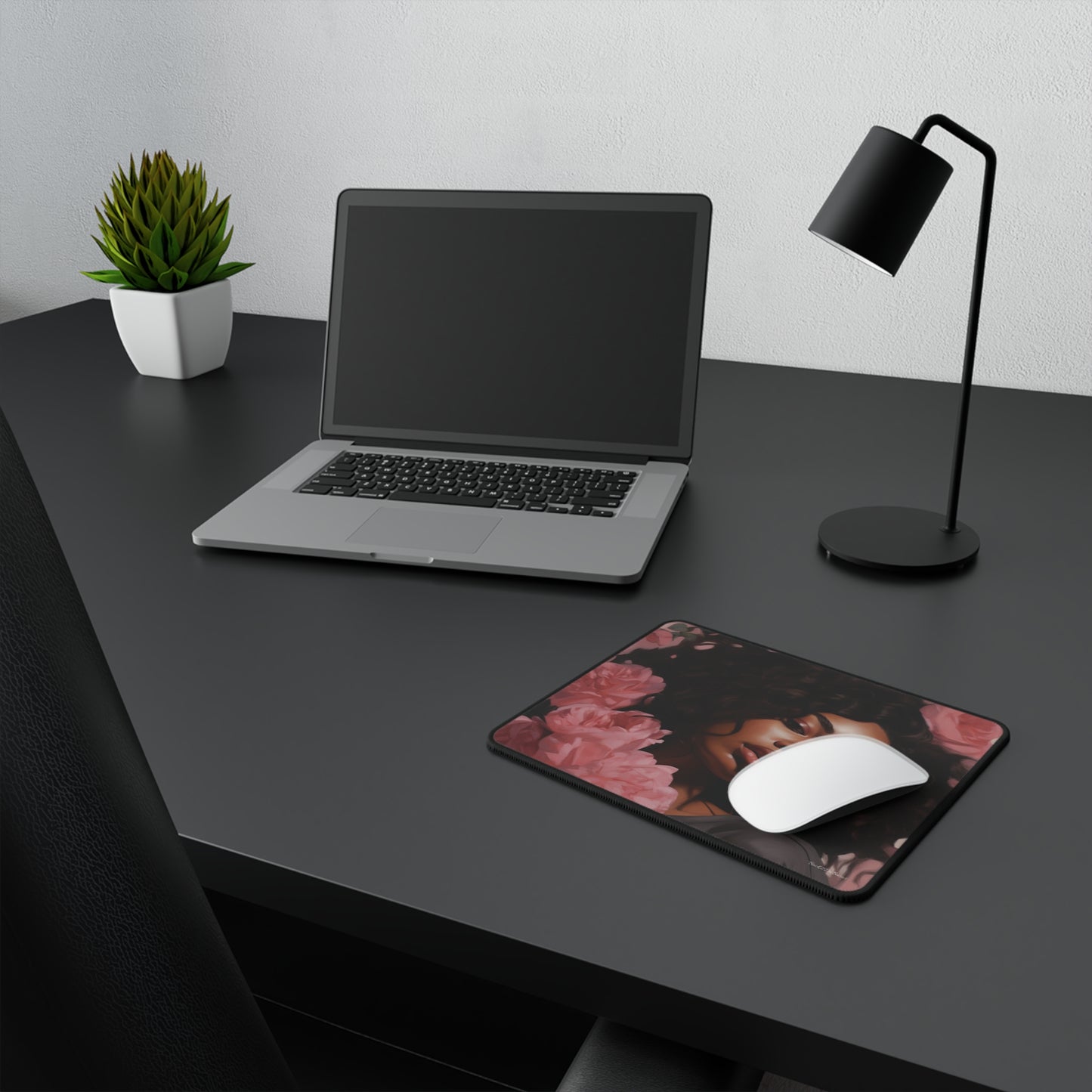 Beautiful Black Woman With Pink Flowers Mouse Pad - #3