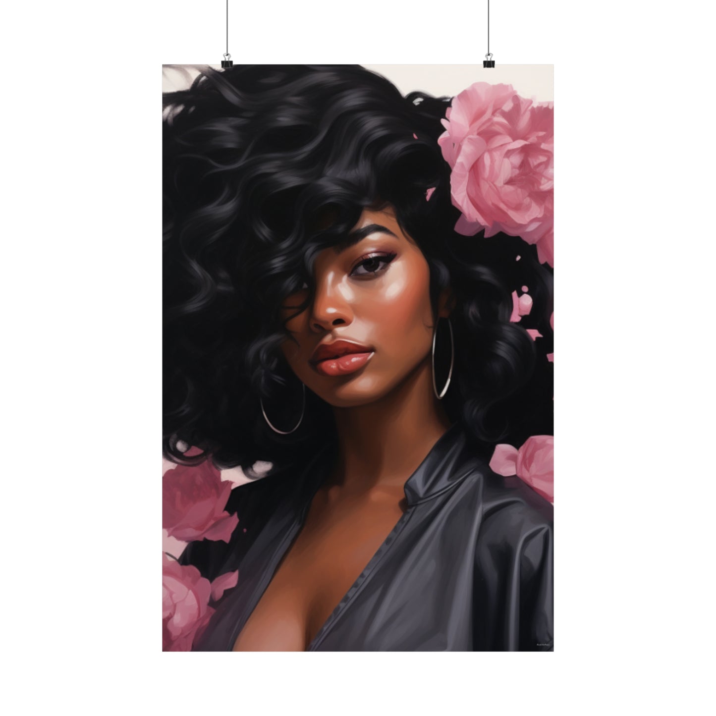 Beautiful Black Woman With Pink Flowers Vertical Poster - #2