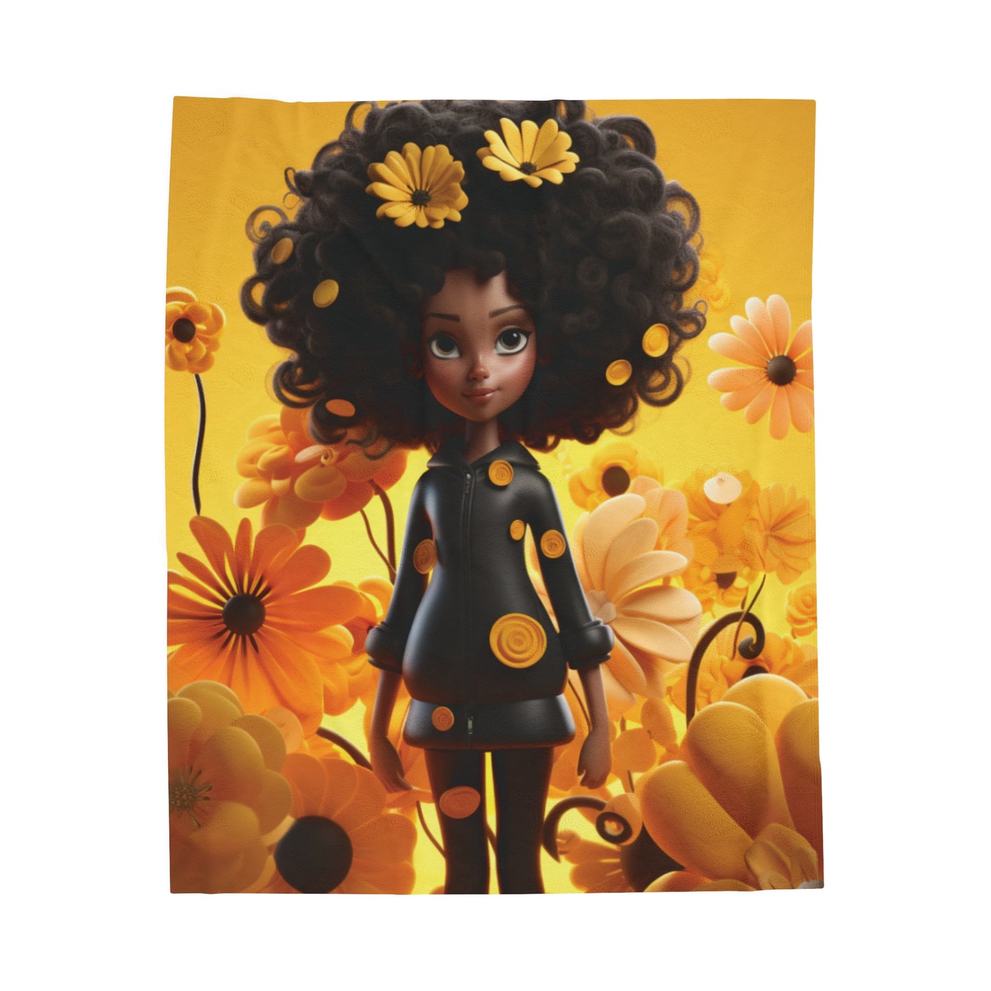 Beautiful Black Fairy Girl Collection Velveteen Plush Blanket - Yellow #2