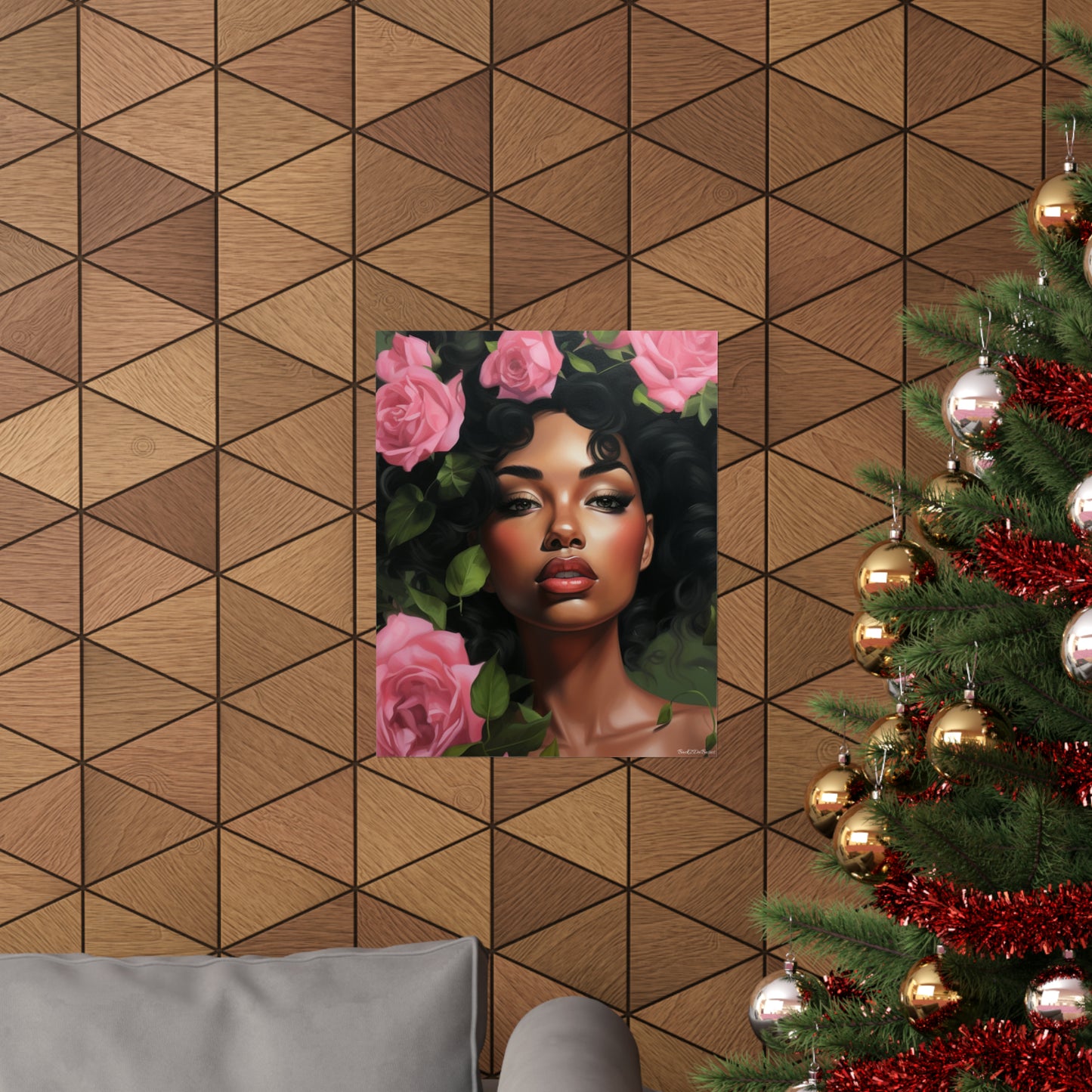 Pretty Black Woman With Pink Flowers Vertical Poster - #2