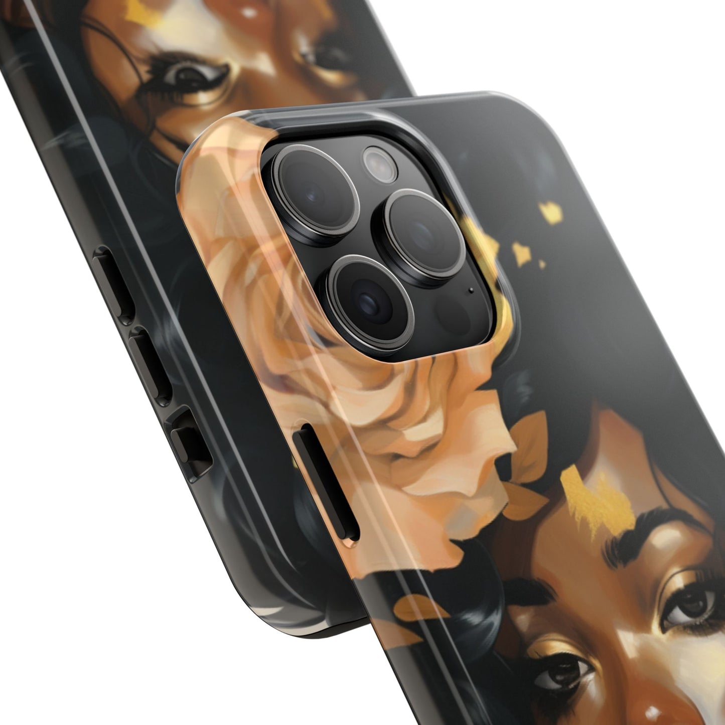 Beautiful Black Woman With Gold Flowers Tough Phone Case