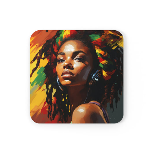 Beautiful Rasta Woman Corkwood Coaster Set - #1