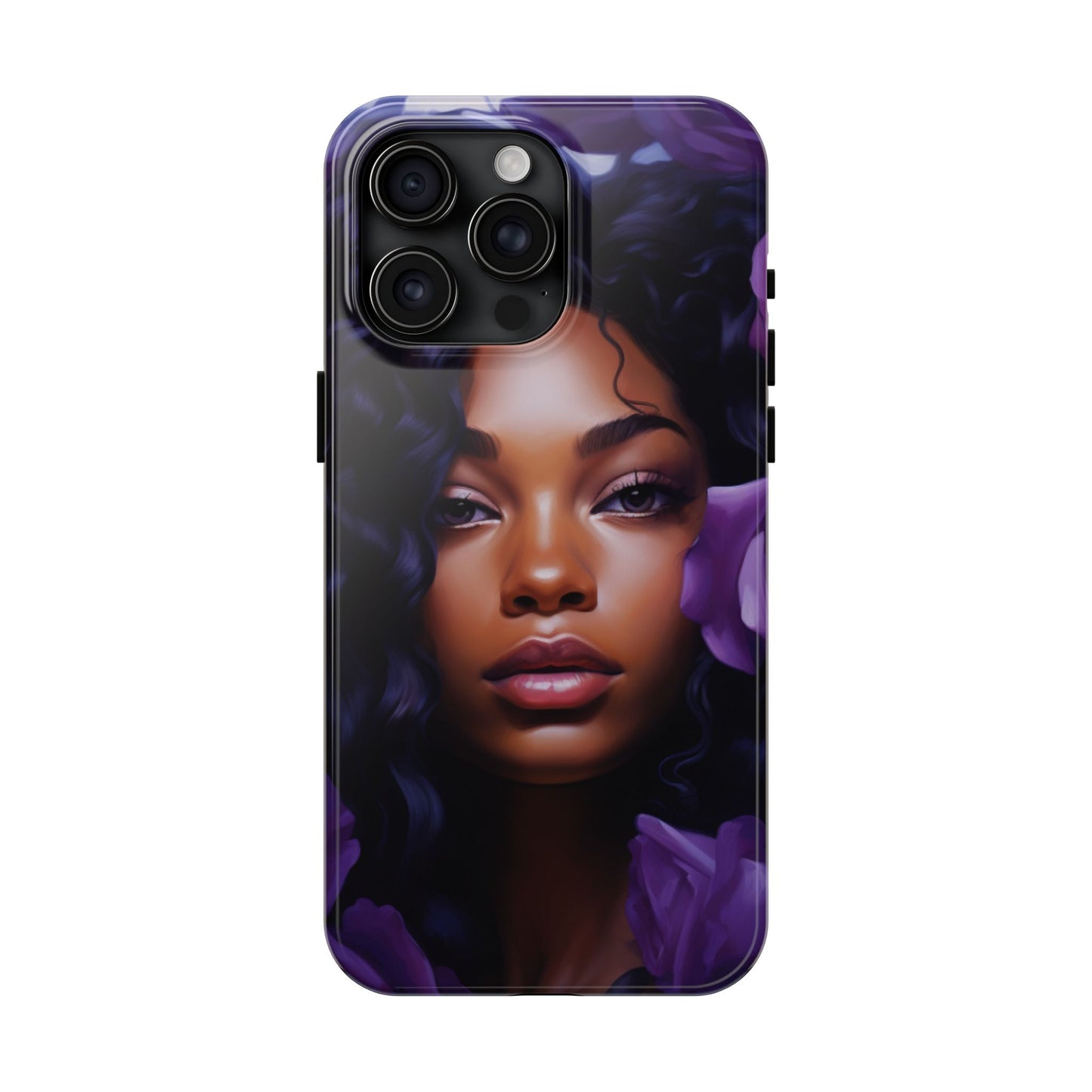 Beautiful Black Woman With Purple Flowers Tough Phone Case