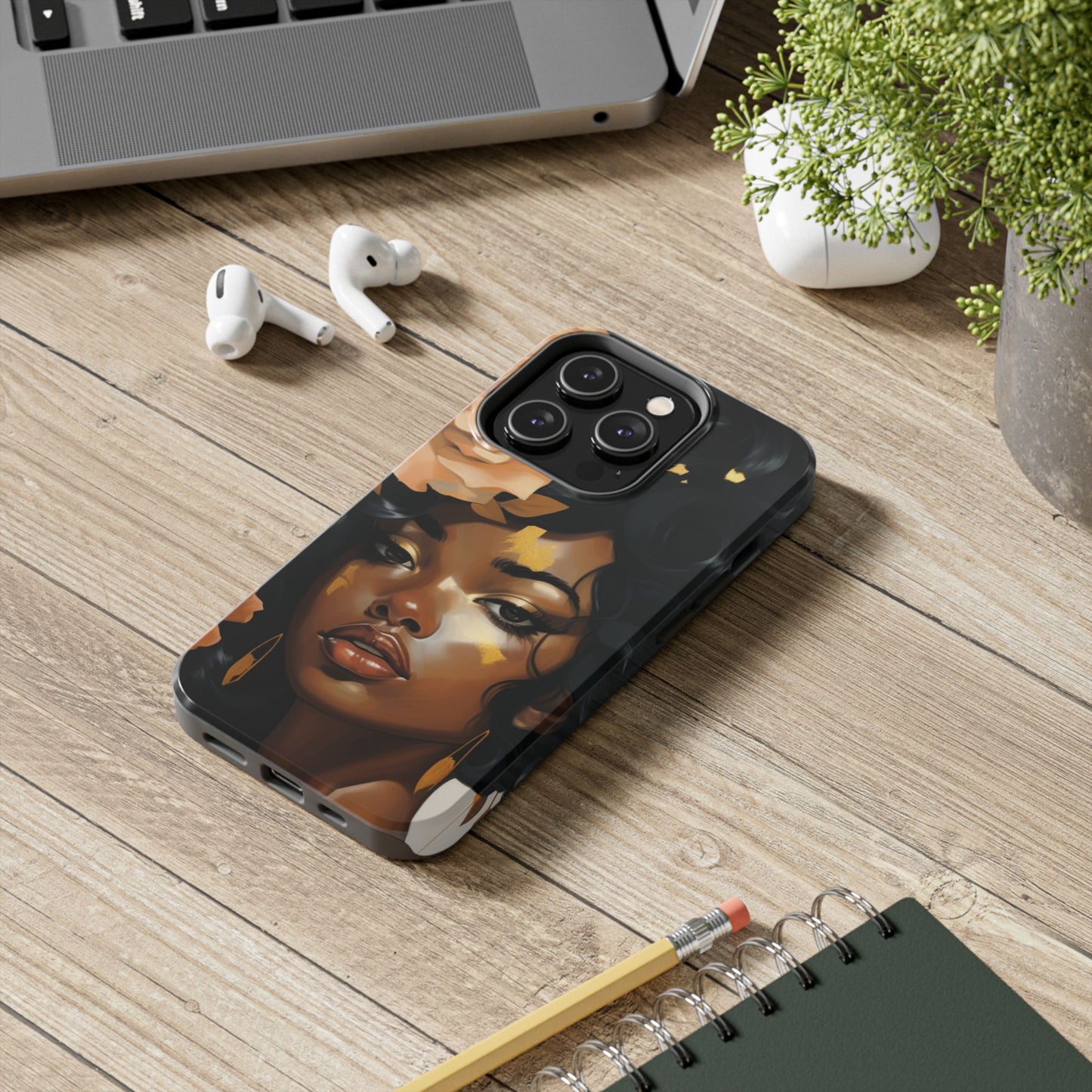 Beautiful Black Woman With Gold Flowers Tough Phone Case