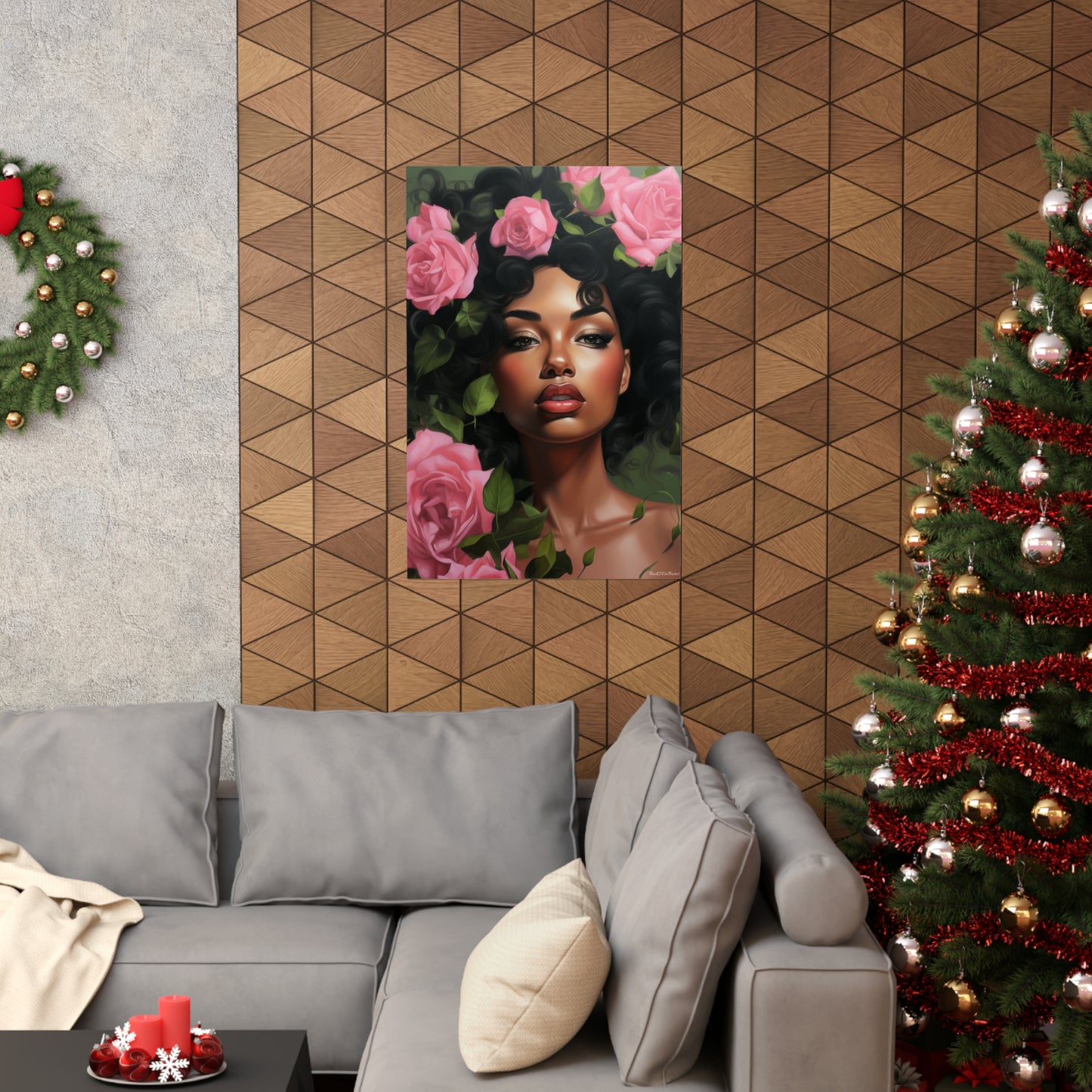 Pretty Black Woman With Pink Flowers Vertical Poster - #2