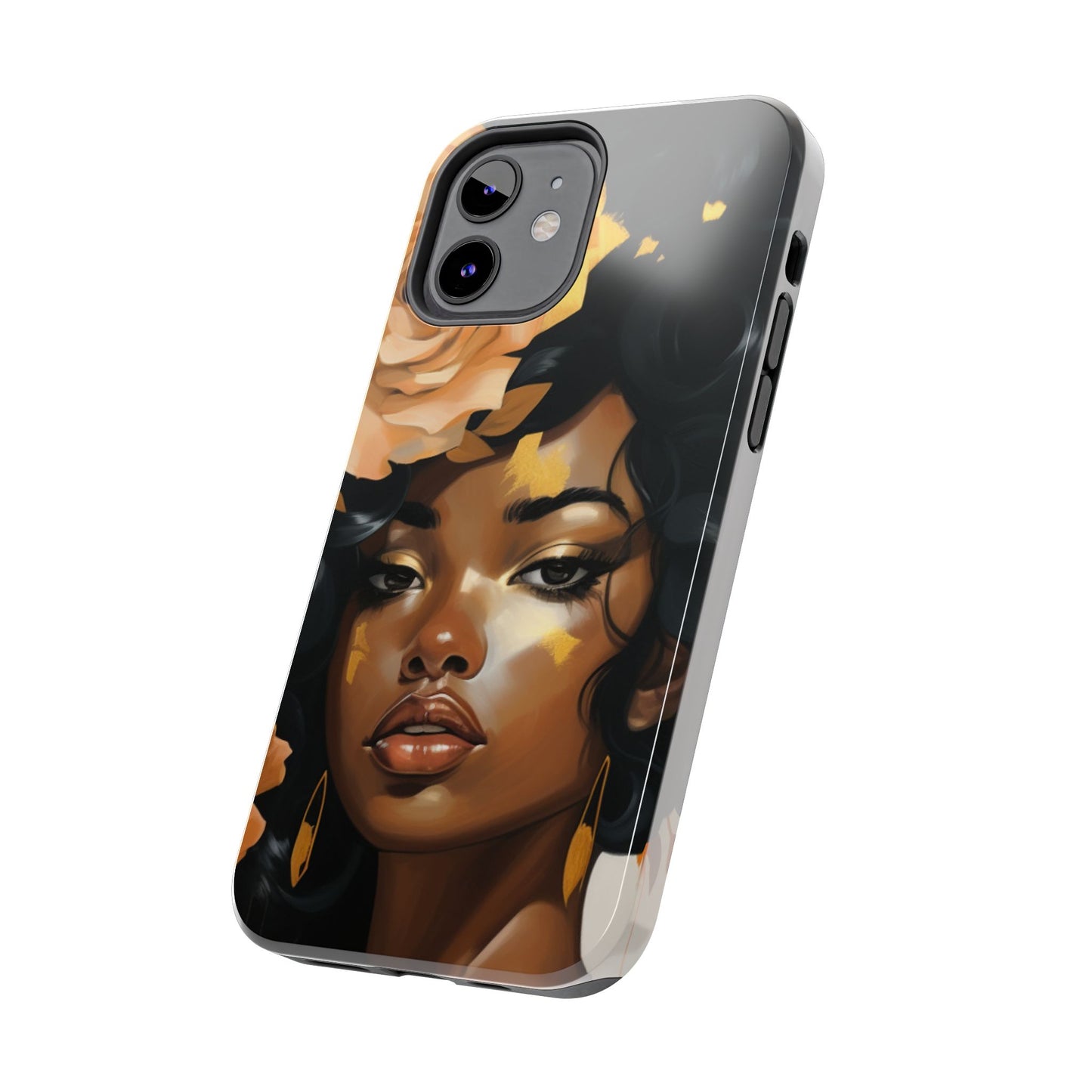 Beautiful Black Woman With Gold Flowers Tough Phone Case