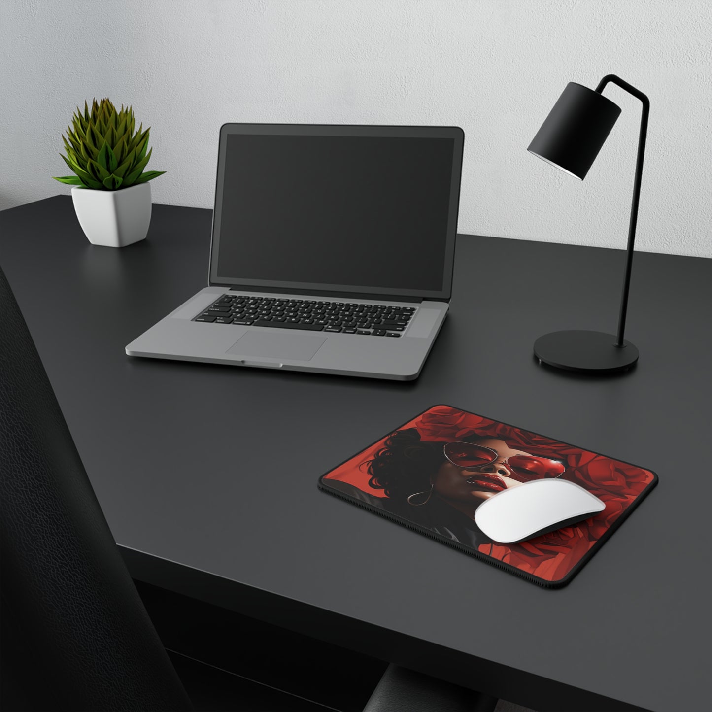 Beautiful Black Woman With Red Flowers Mouse Pad