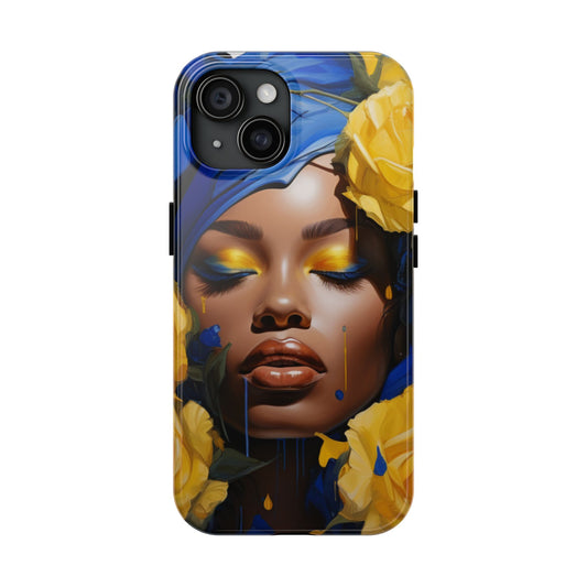 Stunning in Blue and Gold Beautiful Black Woman Tough Phone Case