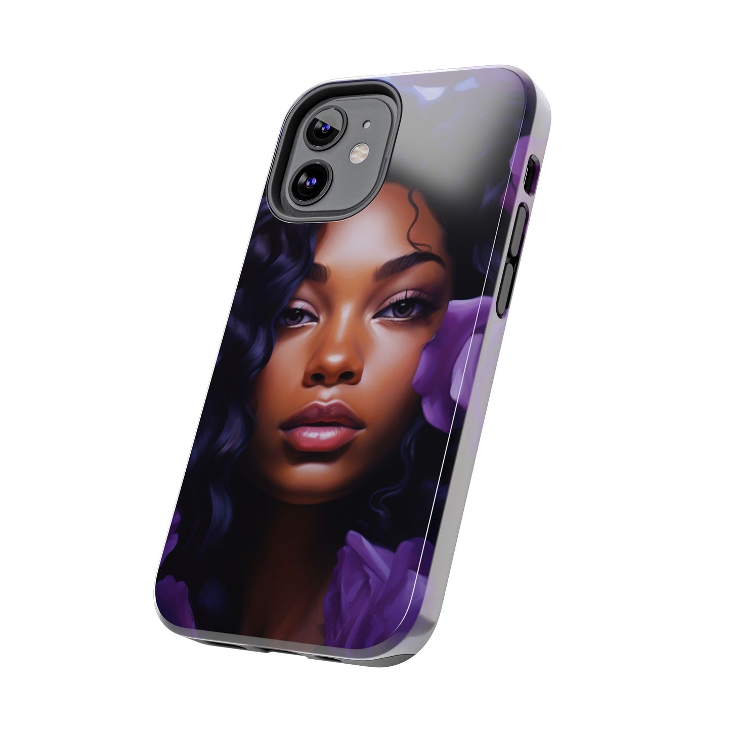 Beautiful Black Woman With Purple Flowers Tough Phone Case