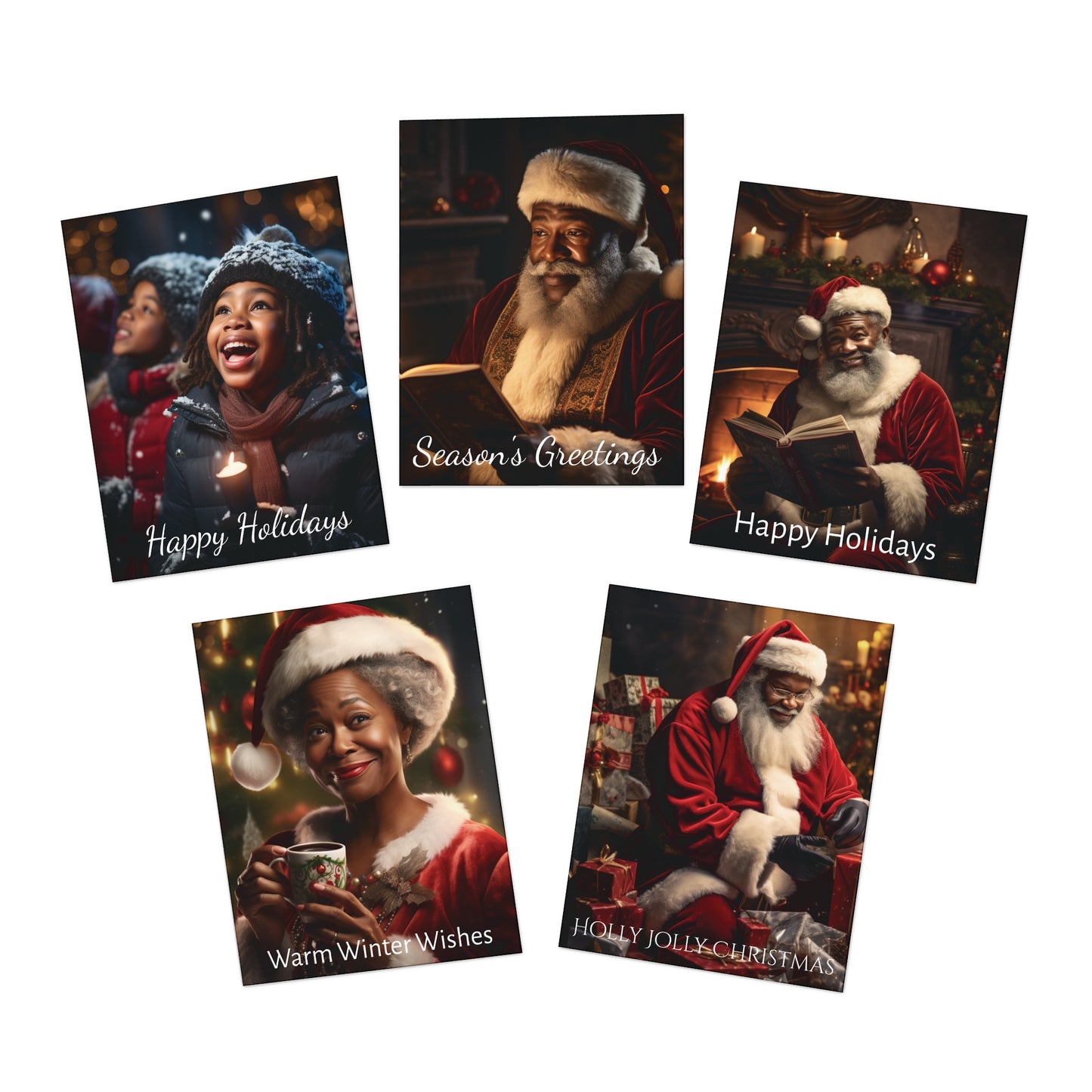 Seasons Greetings:  Black Greeting Holiday Greeting Cards (5-Pack)