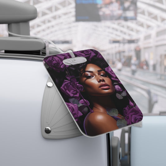 Beautiful Black Woman With Purple Flowers Luggage Tag - #2