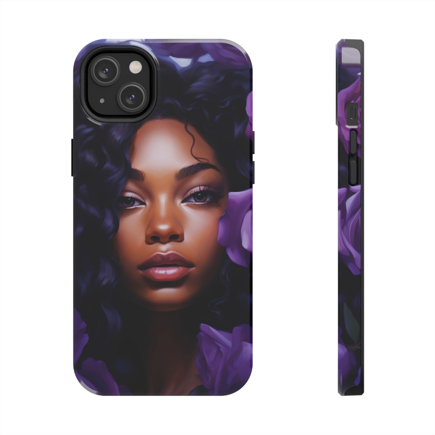 Beautiful Black Woman With Purple Flowers Tough Phone Case