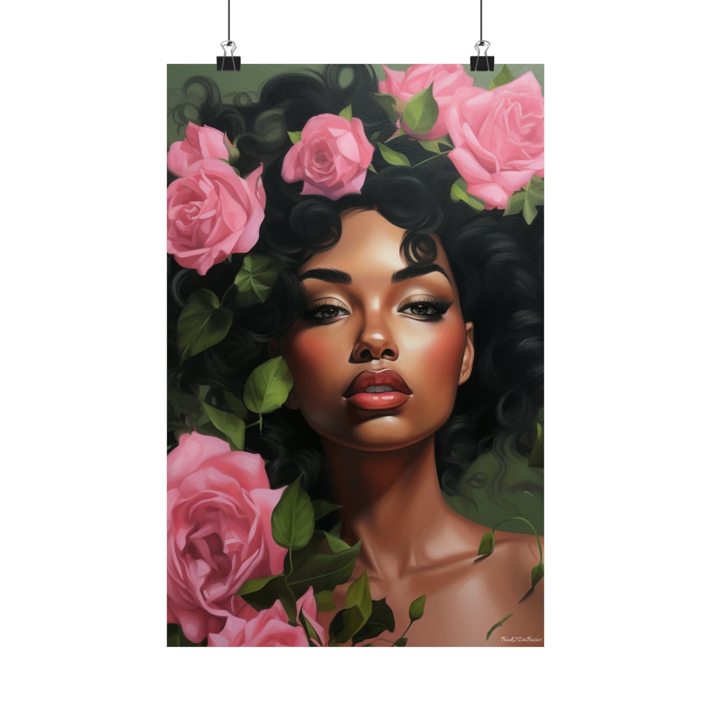 Pretty Black Woman With Pink Flowers Vertical Poster - #2