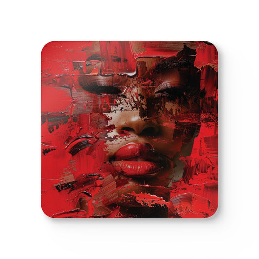 Red Faced Woman Corkwood Coaster Set of 4