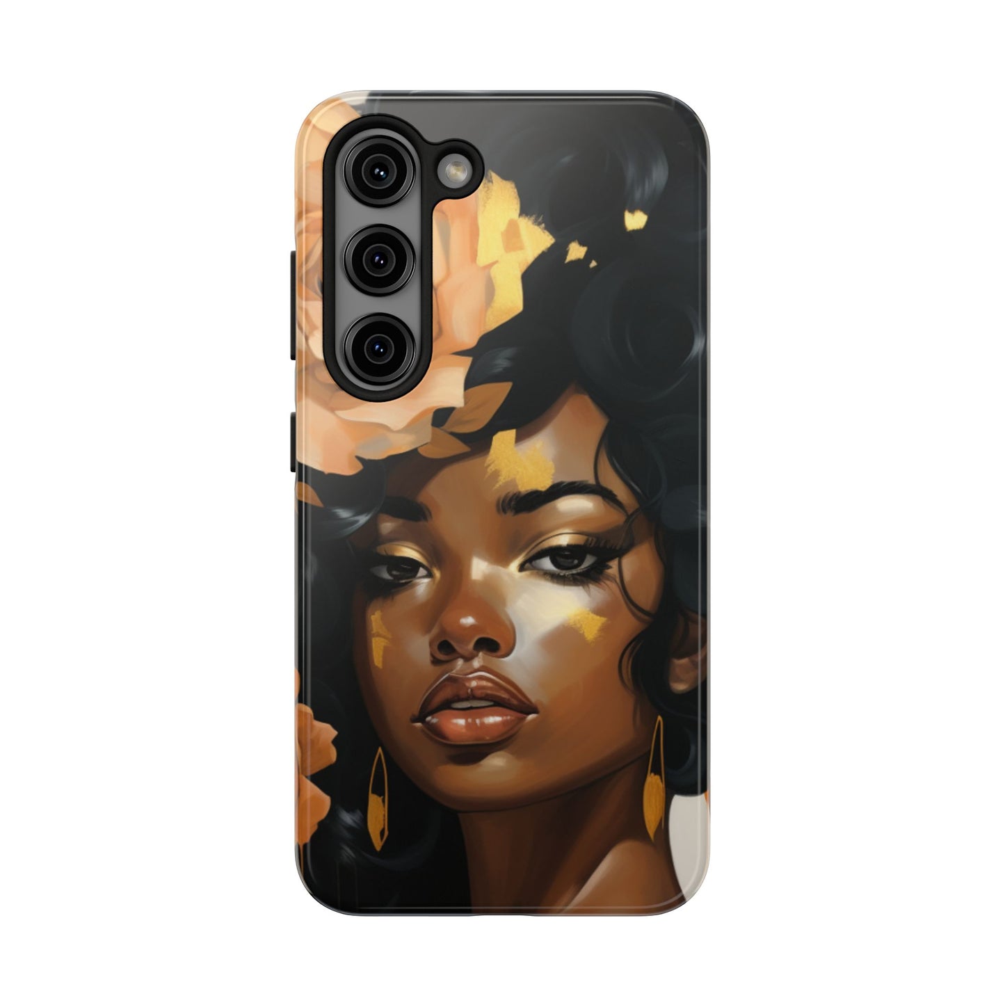 Beautiful Black Woman With Gold Flowers Tough Phone Case