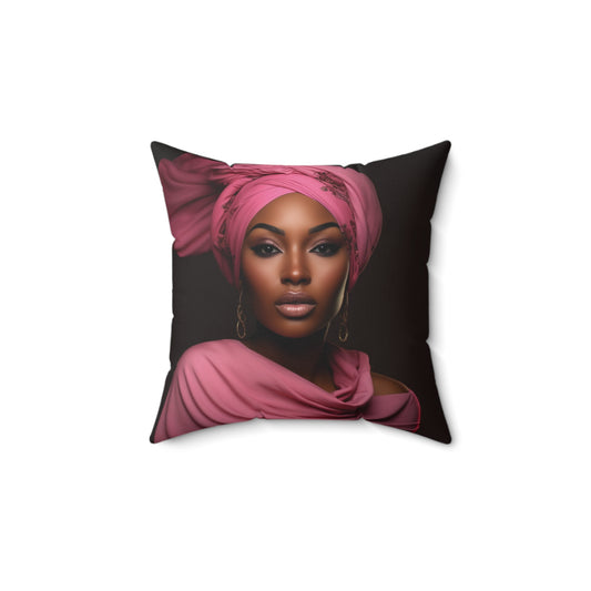 Pink Headwrap Queen Spun Polyester Square Pillow