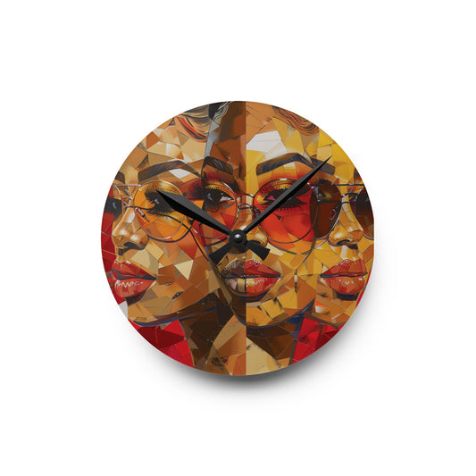 Red Mosaic Women Acrylic Wall Clock