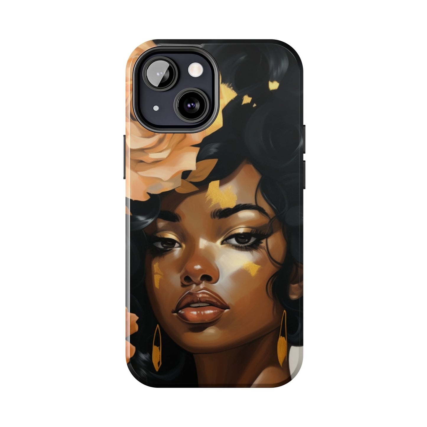 Beautiful Black Woman With Gold Flowers Tough Phone Case