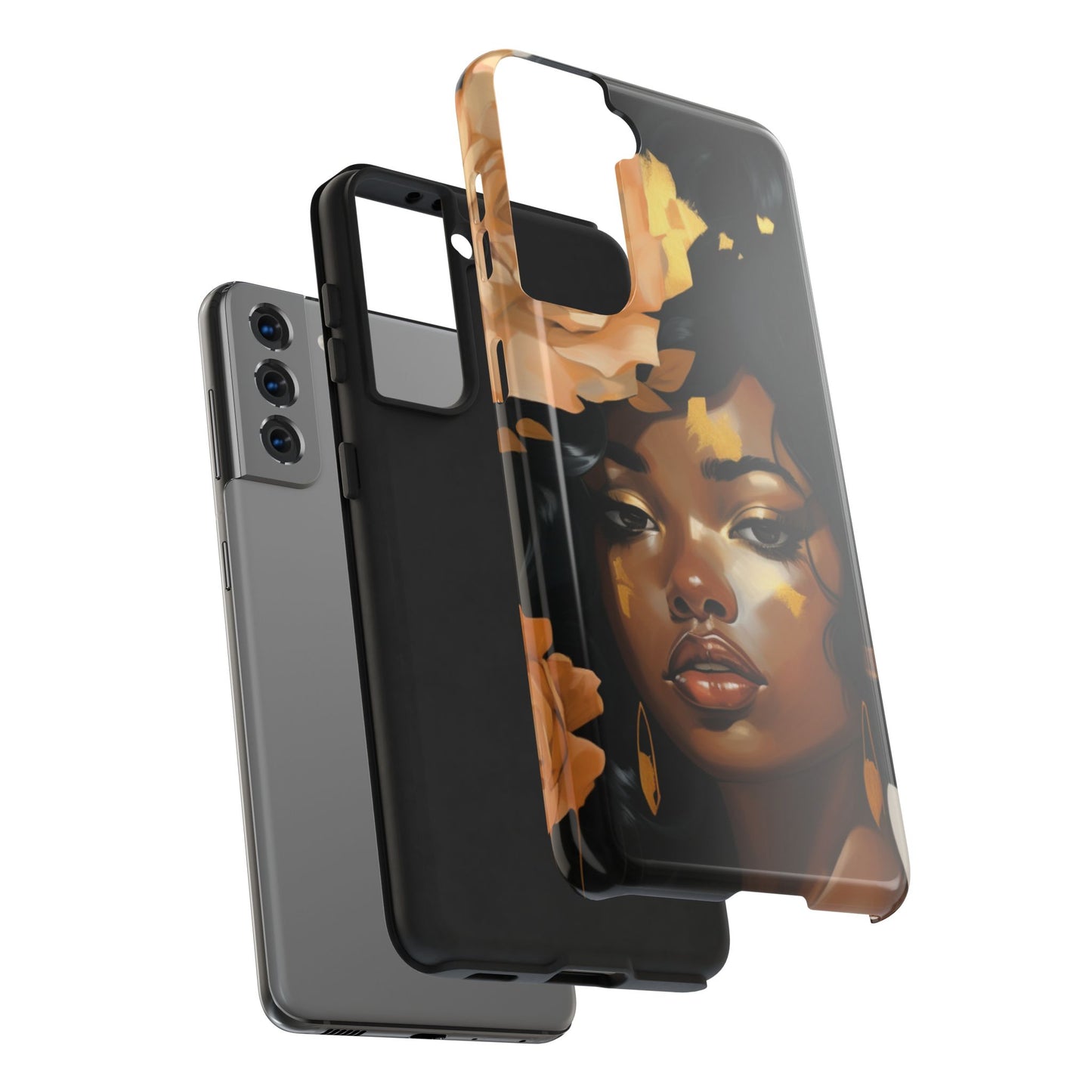 Beautiful Black Woman With Gold Flowers Tough Phone Case