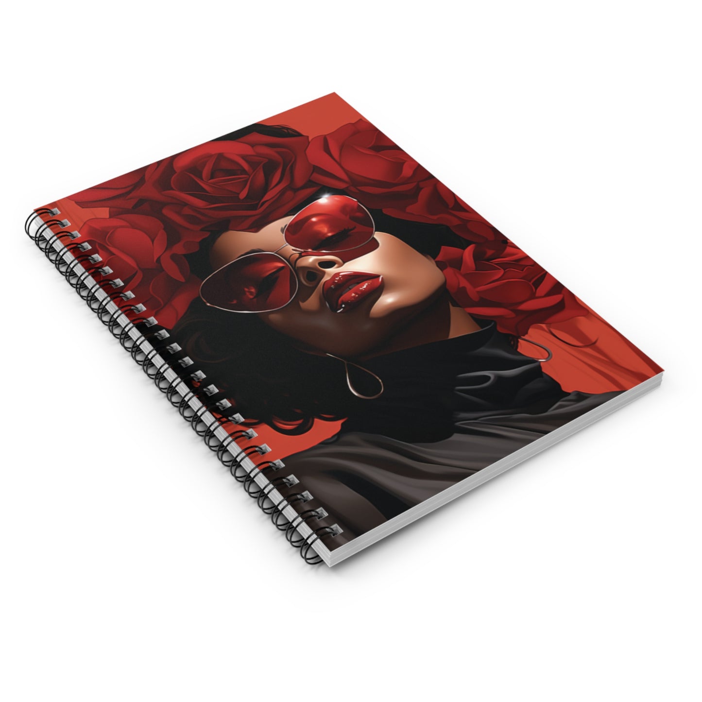 Beautiful Black Woman With Red Flowers Spiral Notebook