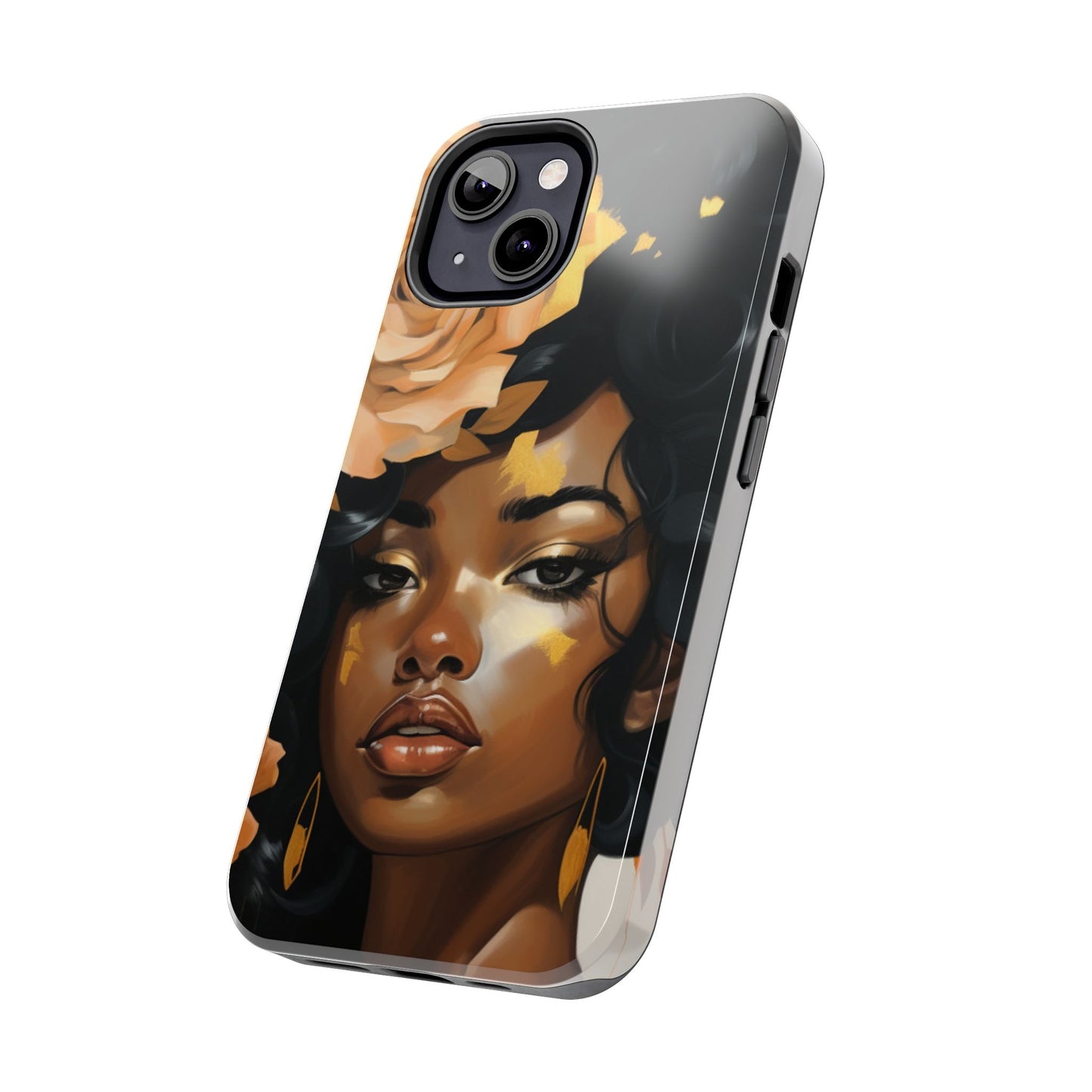 Beautiful Black Woman With Gold Flowers Tough Phone Case