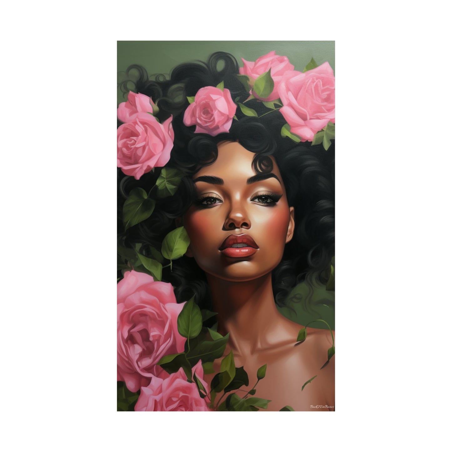 Pretty Black Woman With Pink Flowers Vertical Poster - #2