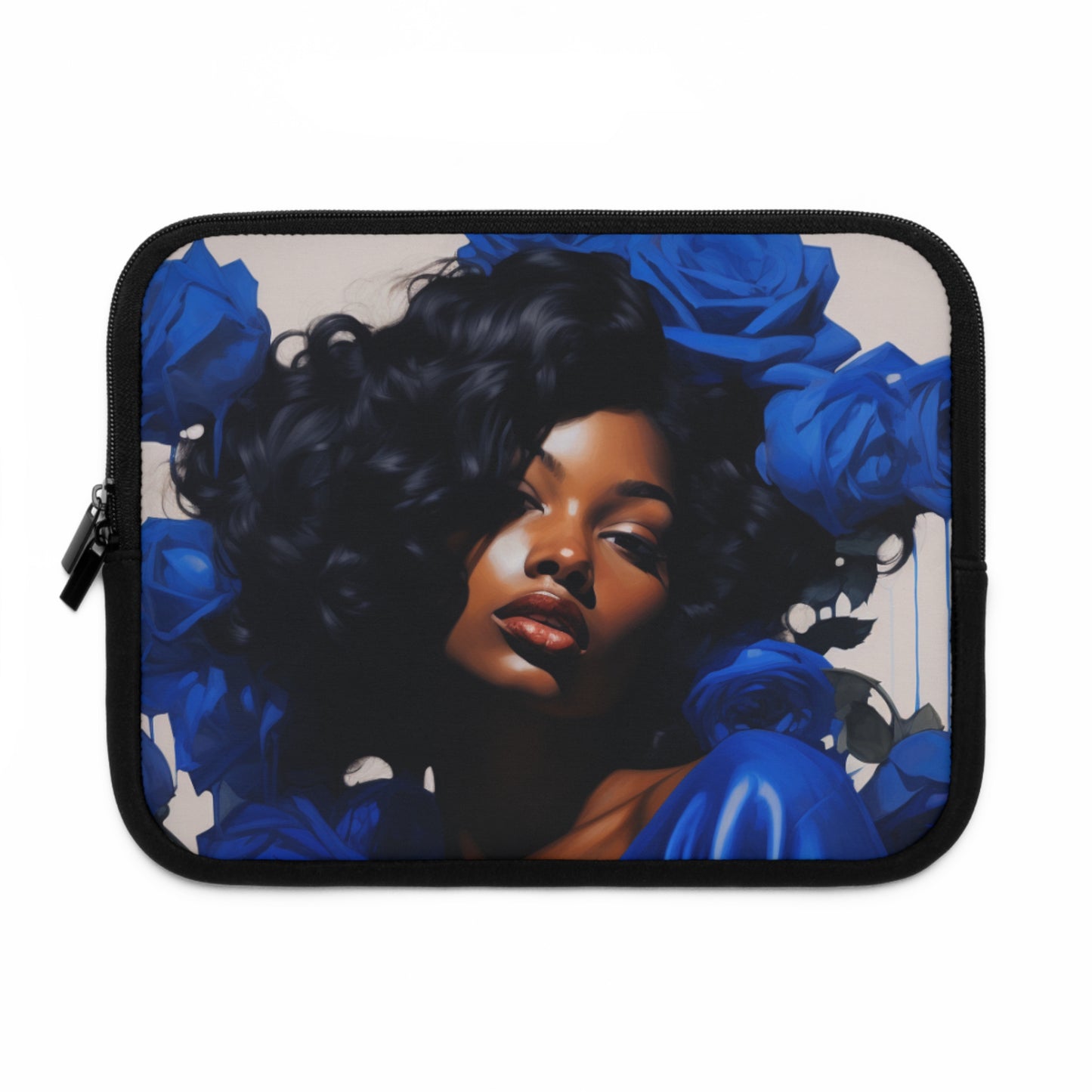 Black Woman With Blue Flowers Laptop Sleeve