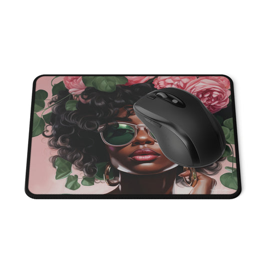 Pretty Black Woman With Pink Flowers Mouse Pad - #3