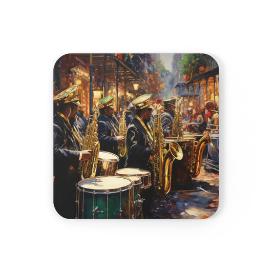 Mardi Gras Band Corkwood Coaster Set of 4