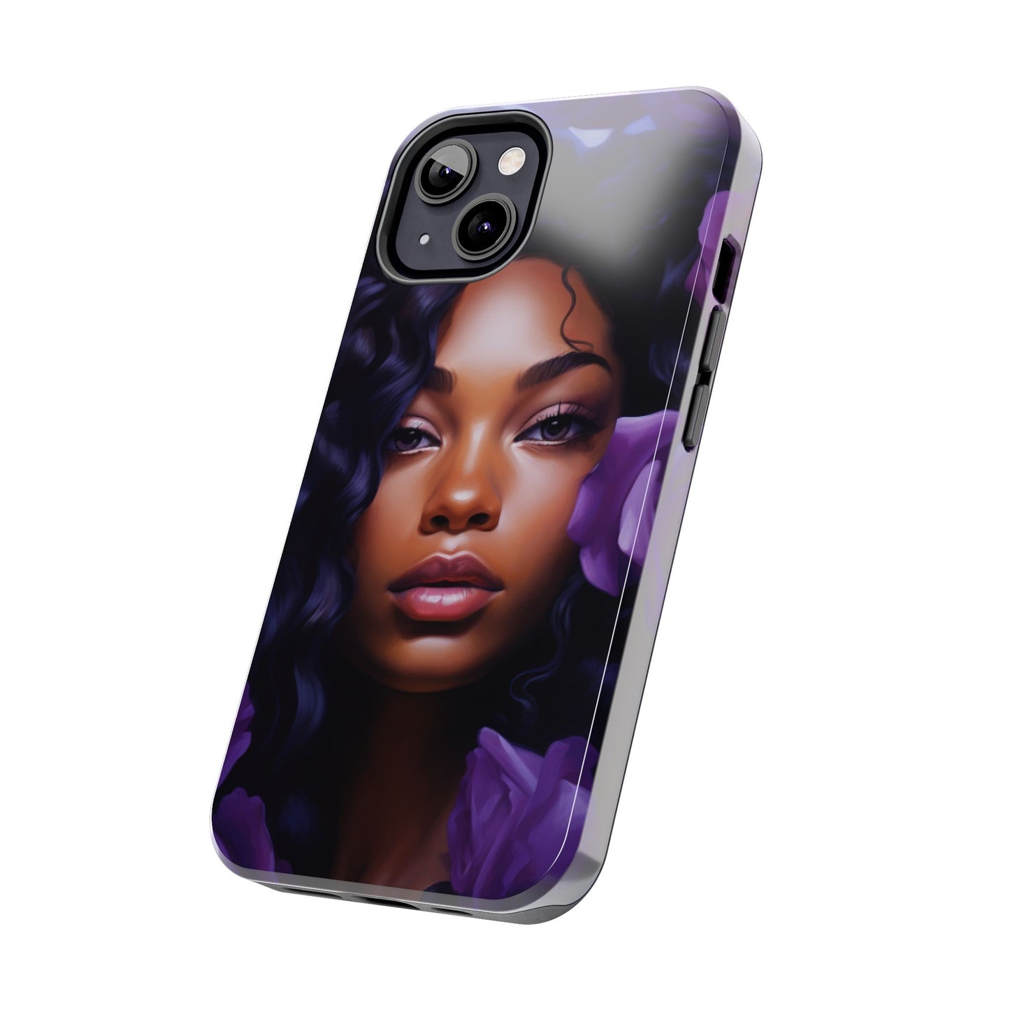 Beautiful Black Woman With Purple Flowers Tough Phone Case