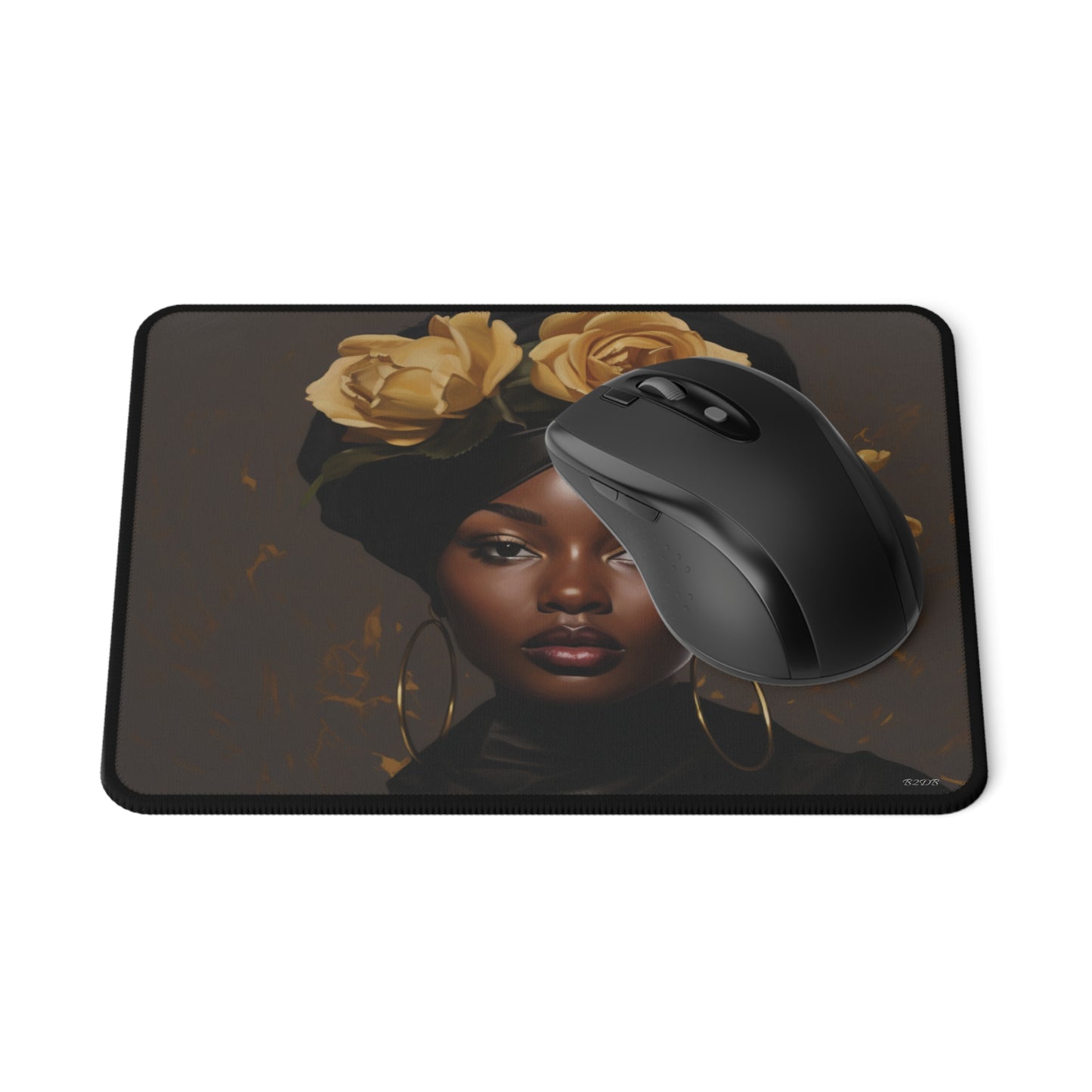 Beautiful Black Woman With Gold Flowers Mouse Pad - #2