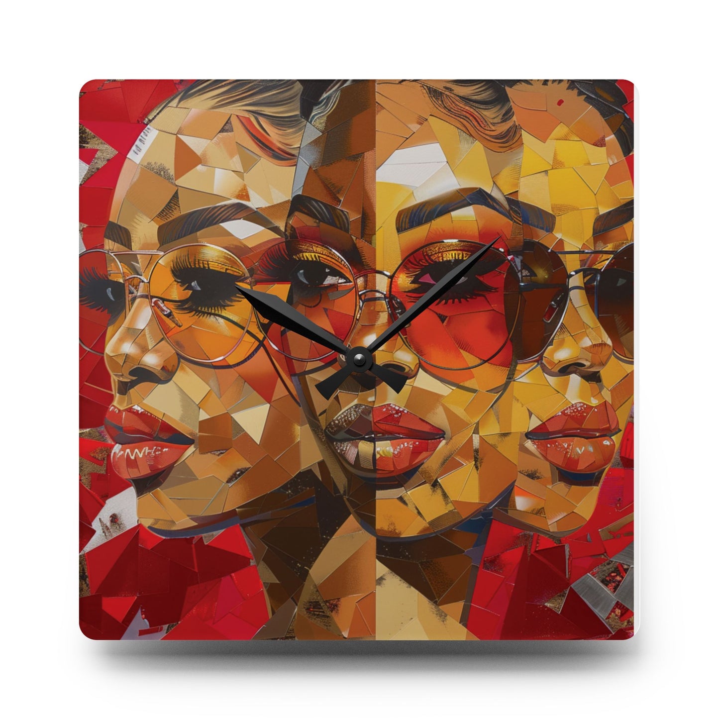 Red Mosaic Women Acrylic Wall Clock