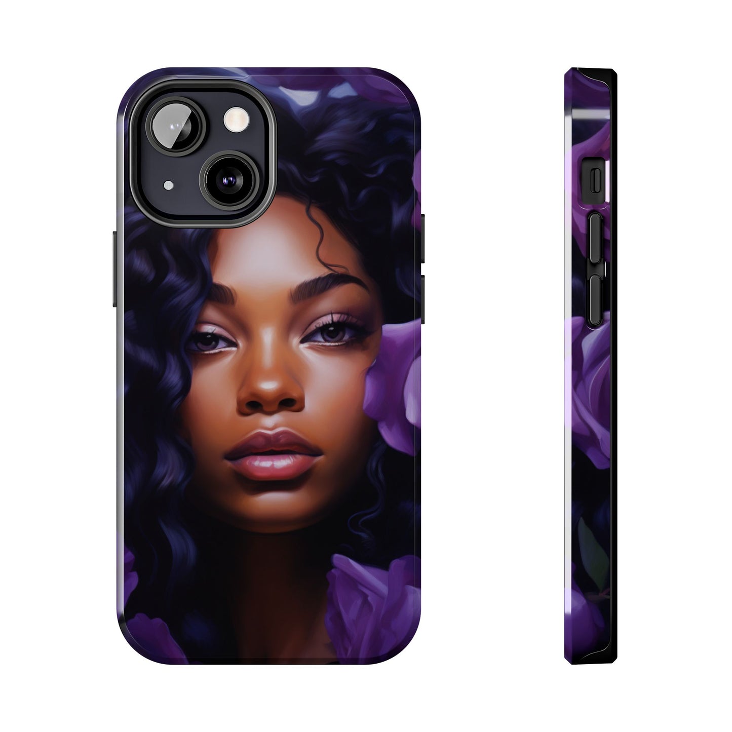 Beautiful Black Woman With Purple Flowers Tough Phone Case