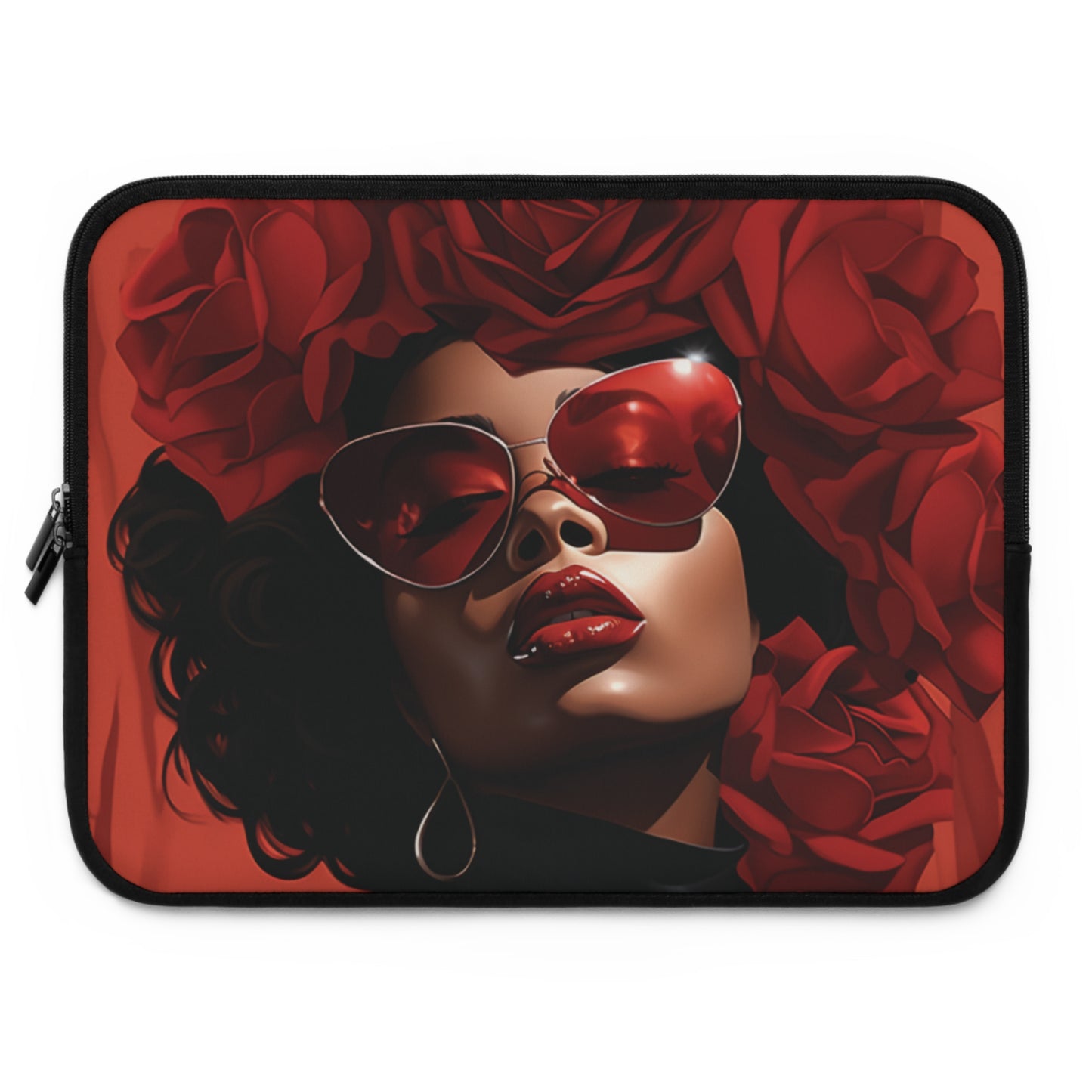 Beautiful Black Woman With Red Flowers Laptop Sleeve