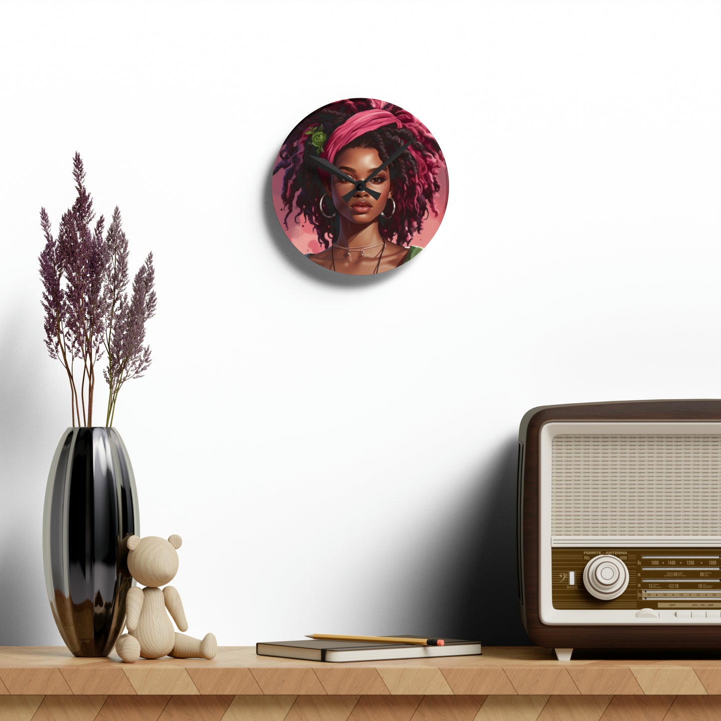 Pretty In Pink Black Woman With Locs Acrylic Wall Clock