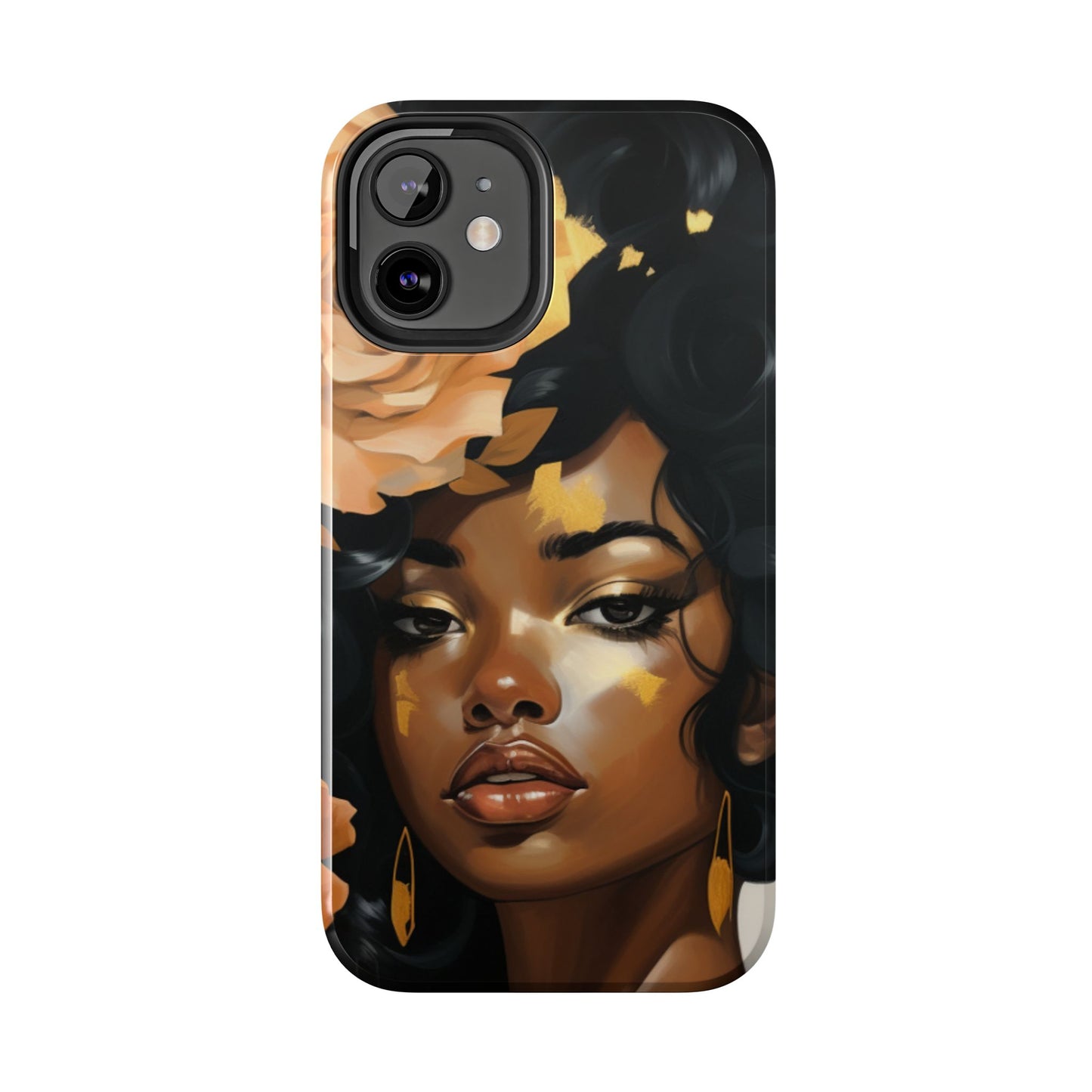 Beautiful Black Woman With Gold Flowers Tough Phone Case