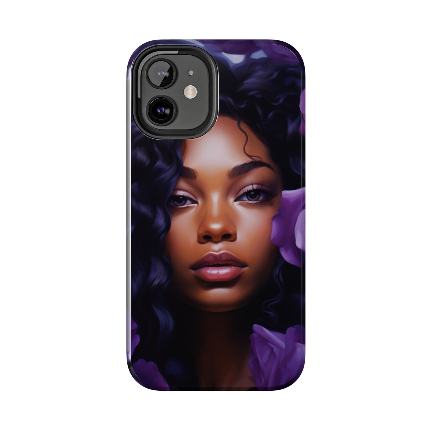 Beautiful Black Woman With Purple Flowers Tough Phone Case