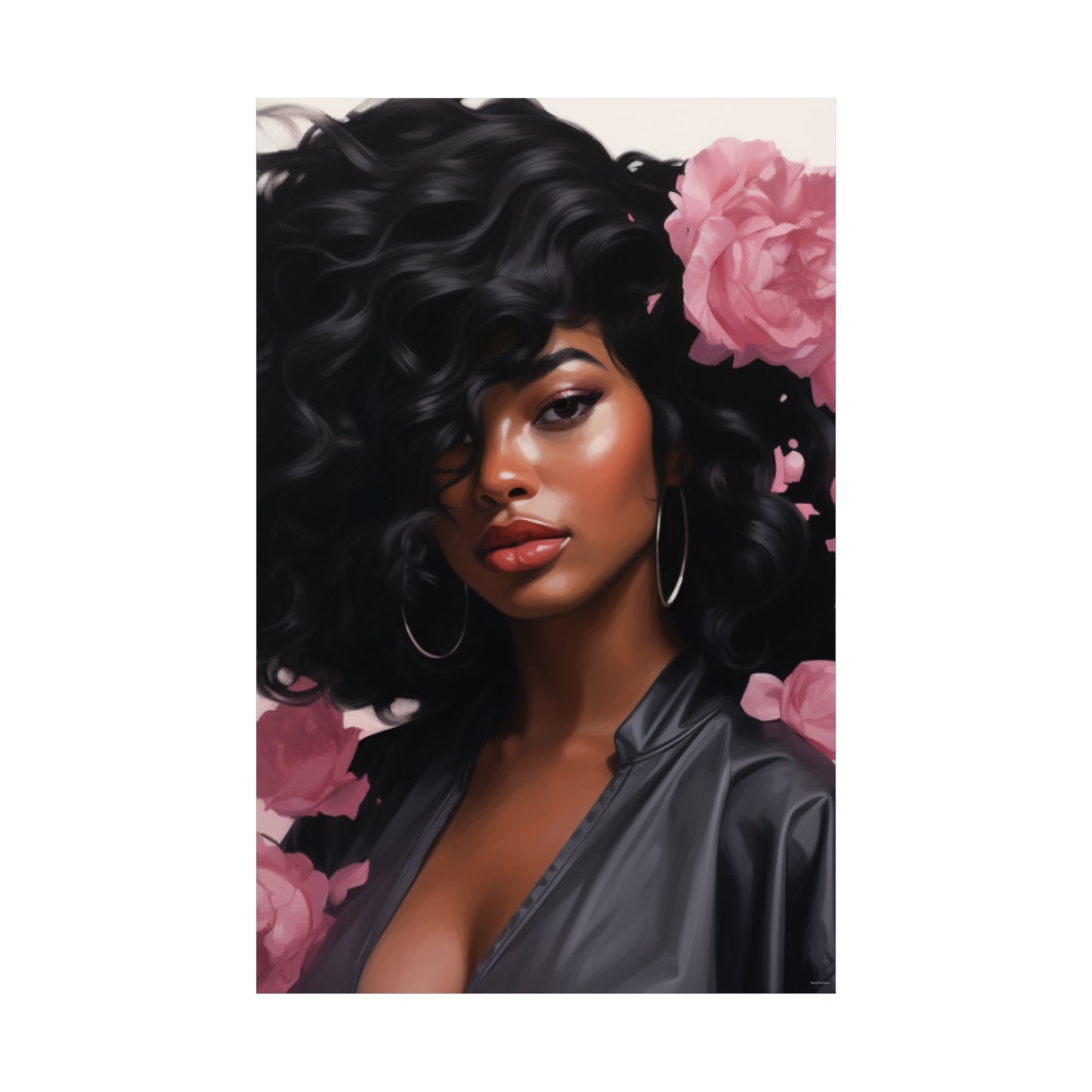 Beautiful Black Woman With Pink Flowers Vertical Poster - #2