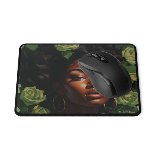 Beautiful Black Woman With Green Flowers Mouse Pad - #1