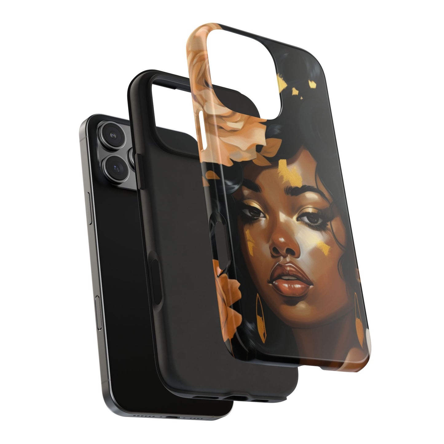 Beautiful Black Woman With Gold Flowers Tough Phone Case