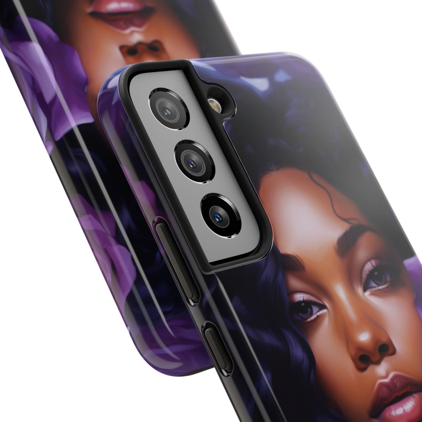 Beautiful Black Woman With Purple Flowers Tough Phone Case