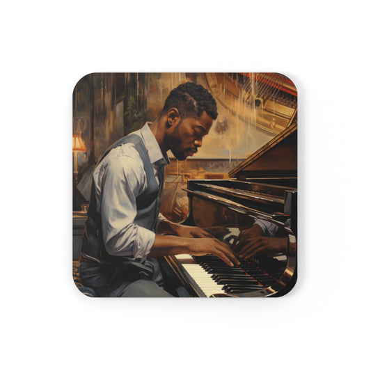 Jazzy Piano Man Corkwood Coaster Set of 4