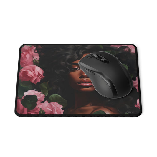 Pretty Black Woman With Pink Flowers Mouse Pad - #1