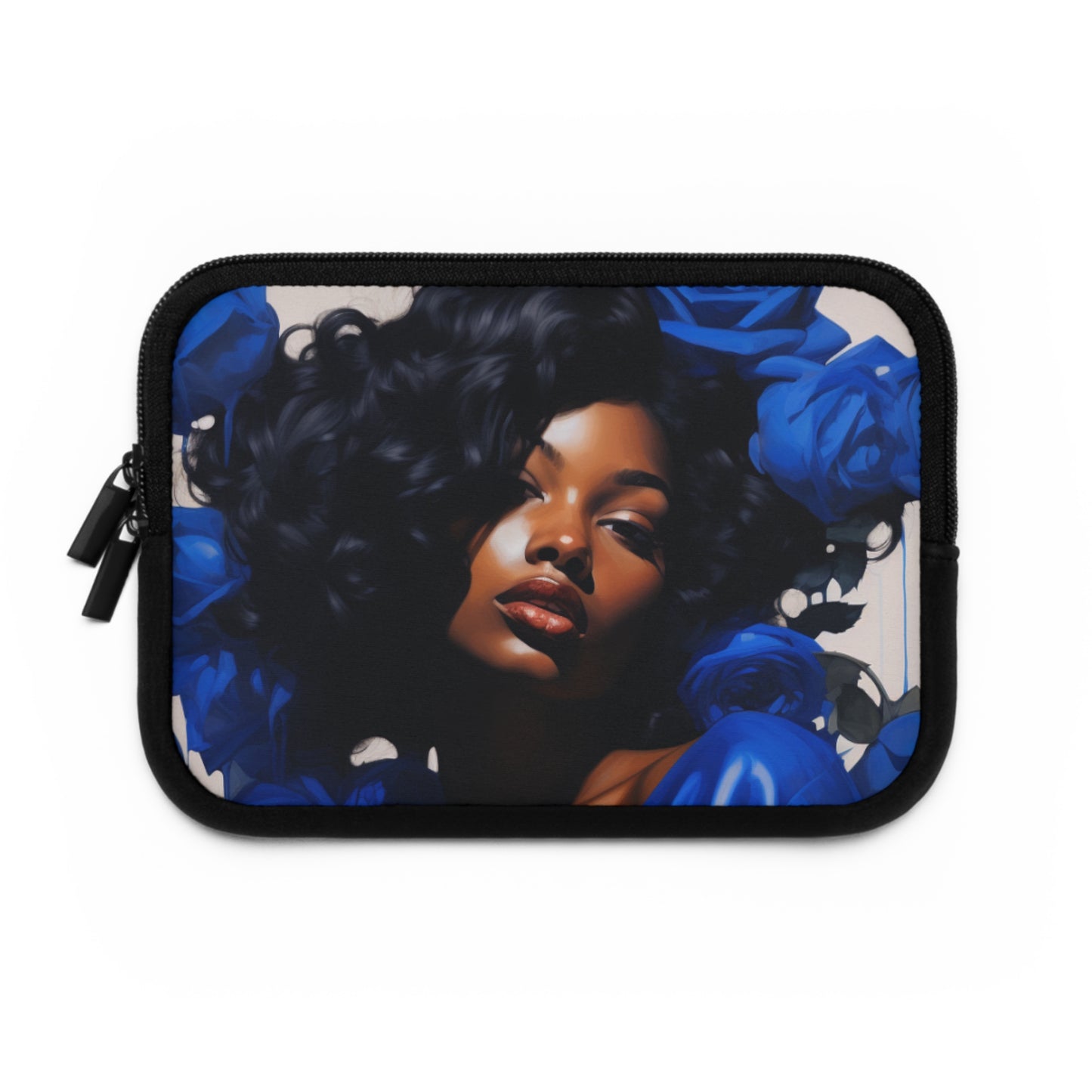 Black Woman With Blue Flowers Laptop Sleeve