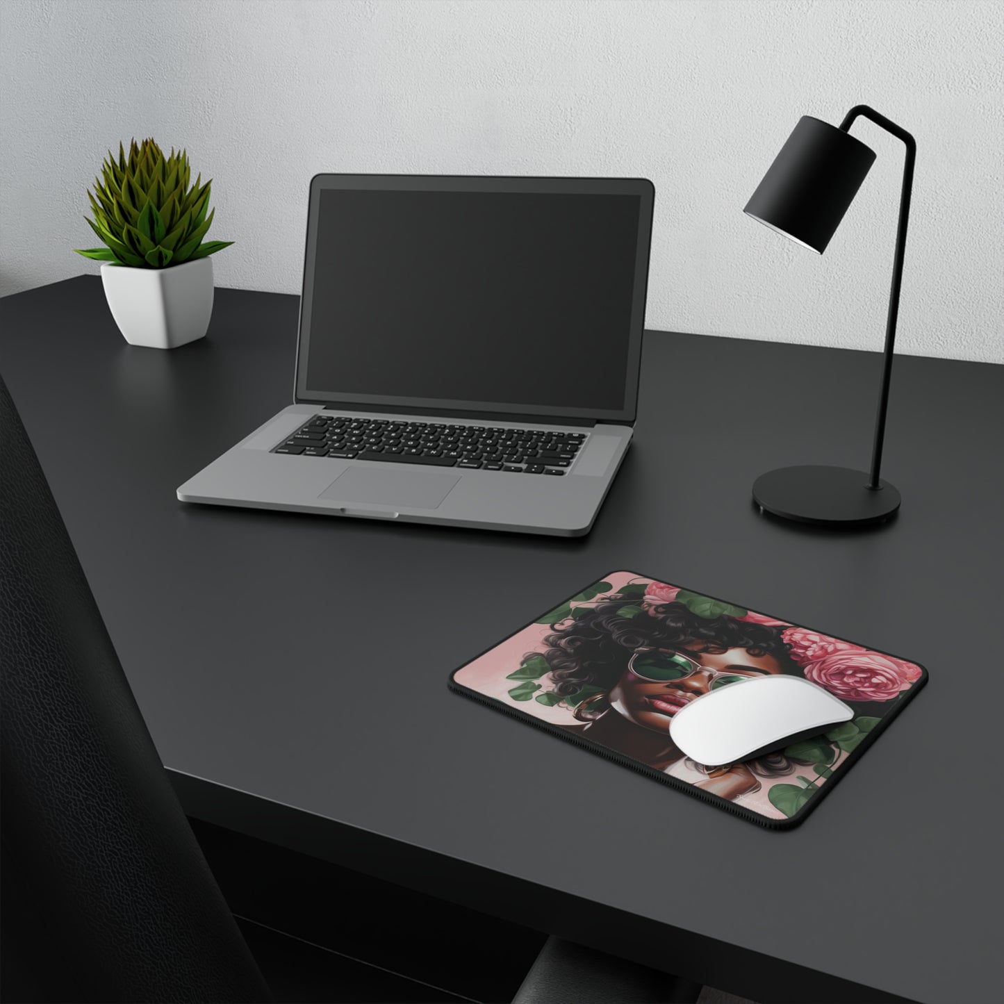 Pretty Black Woman With Pink Flowers Mouse Pad - #3