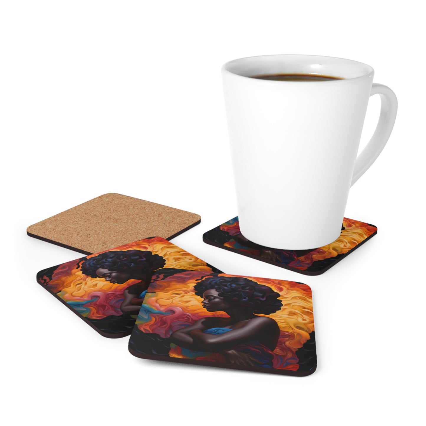 Beautiful Black Woman Corkwood Coaster Set